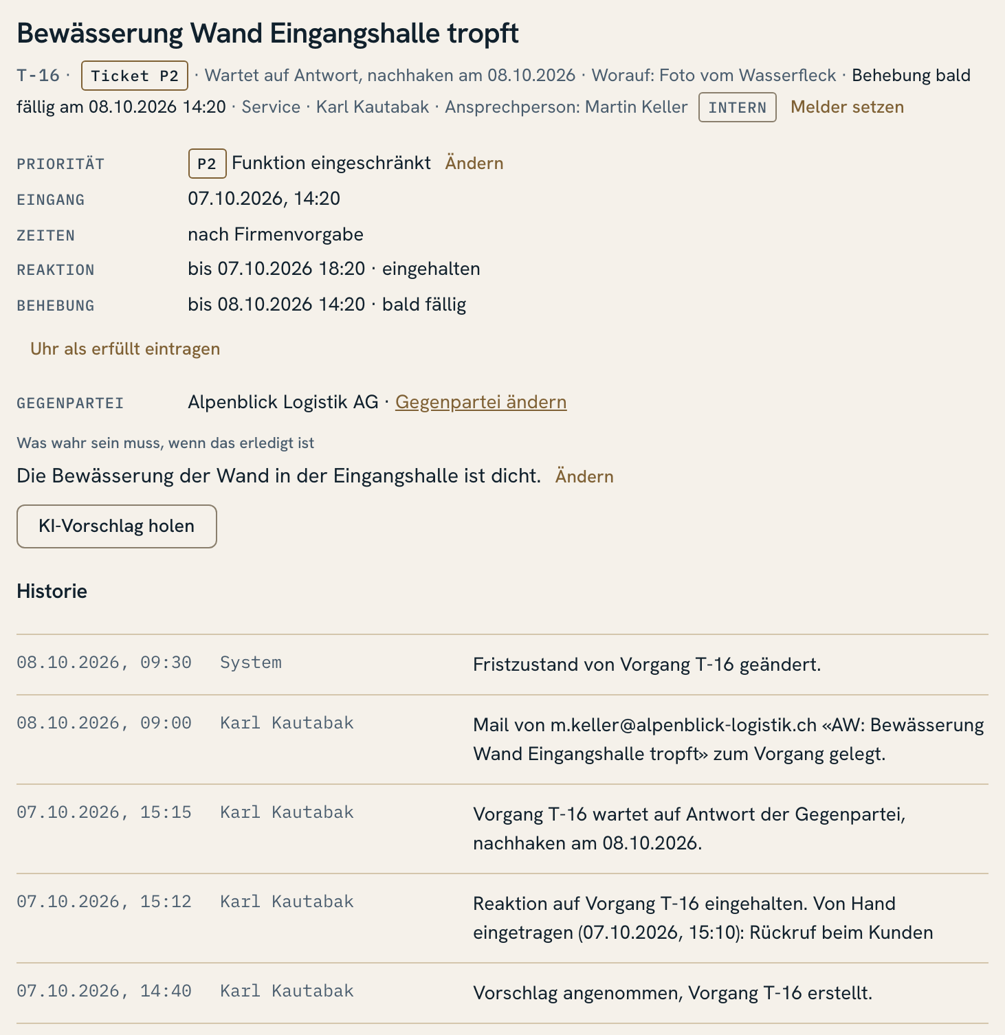 Vorgang mit Ziel, Zuständigkeit, Frist und Historie