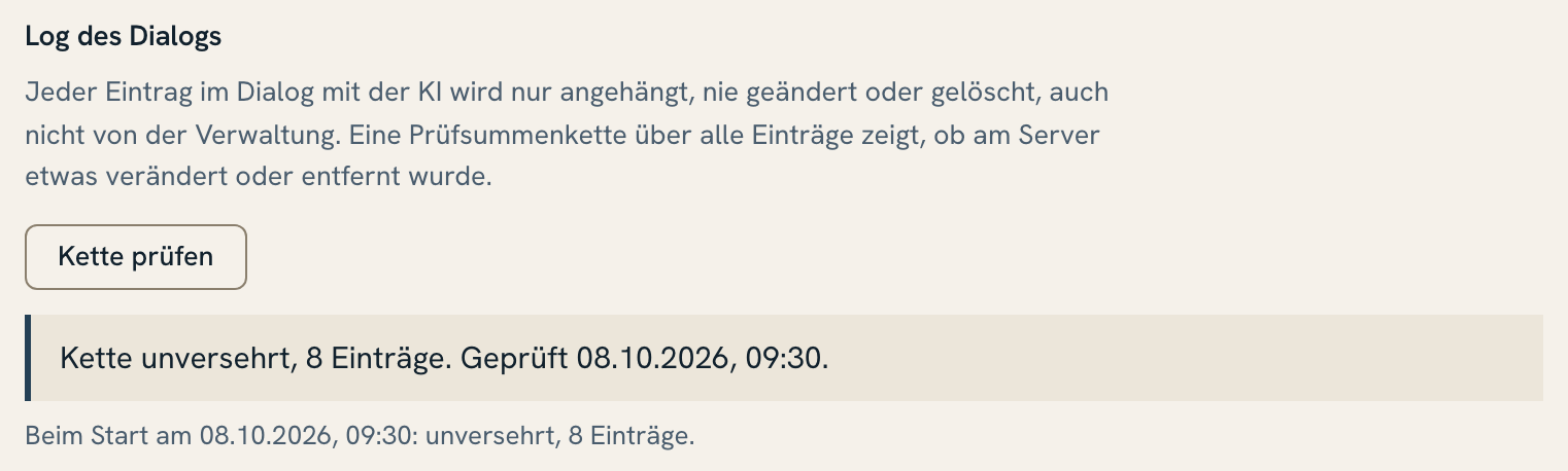 KI-Teil der Konfiguration mit der Prüfung der Kette
